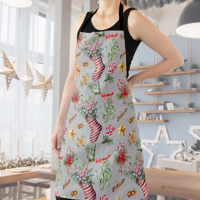 Delantal Elementos de Navidades de acuarela (Fun Holiday apron for home or business)