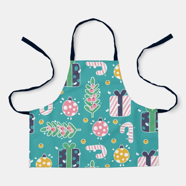 Delantal Elementos de Navidades rosados y amarillos Verde a (Anverso)