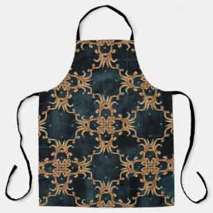 Delantal Elementos dorados barrocos, sin costuras verde azu