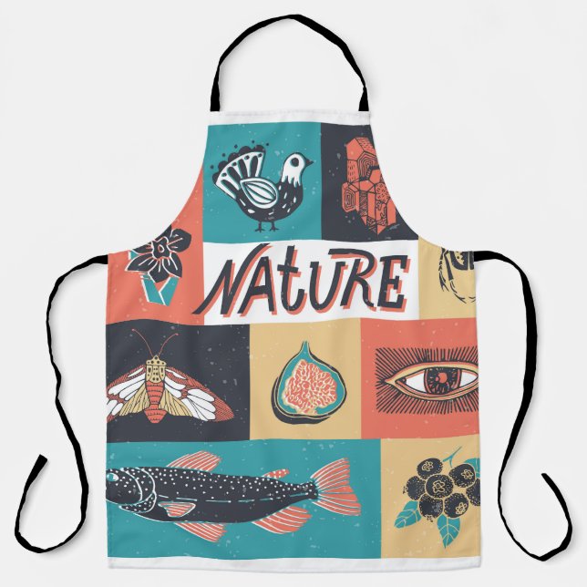 Delantal Elementos Naturales, Iconos De Estilo Retro. (Anverso)