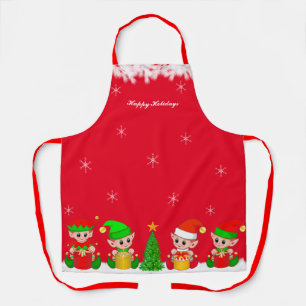 Delantal Elfo de Navidad lindo equipo y copos de nieve en r