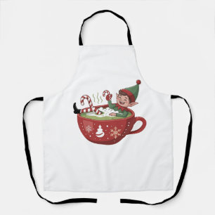 Delantal Elfo Divertido Tomando Baño de Matcha en Navidad