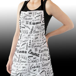 Delantal Emma Nombre personalizado blanco negro