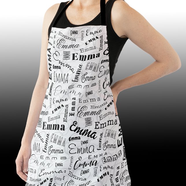 Delantal Emma Nombre personalizado blanco negro (Subido por el creador)