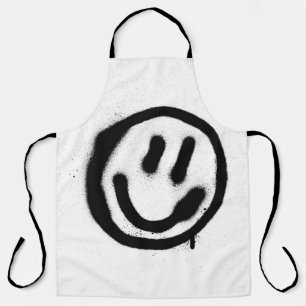 Delantal emoticono facial sonriente de graffiti en negro so