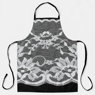 Delantal Encaje floral blanco: fondo negro.
