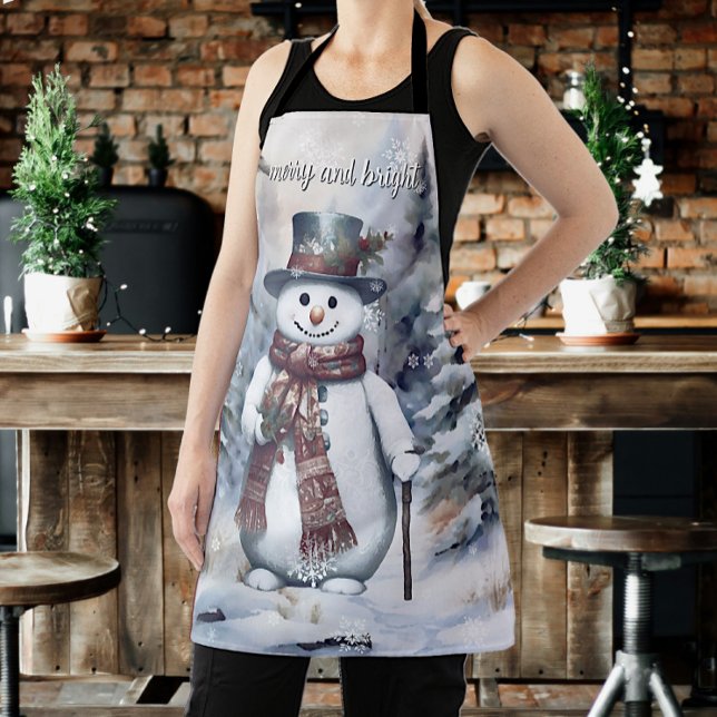 Delantal Encantador bosque acuático de Snowman (Charming Snowman Watercolor Winter Forest Apron)
