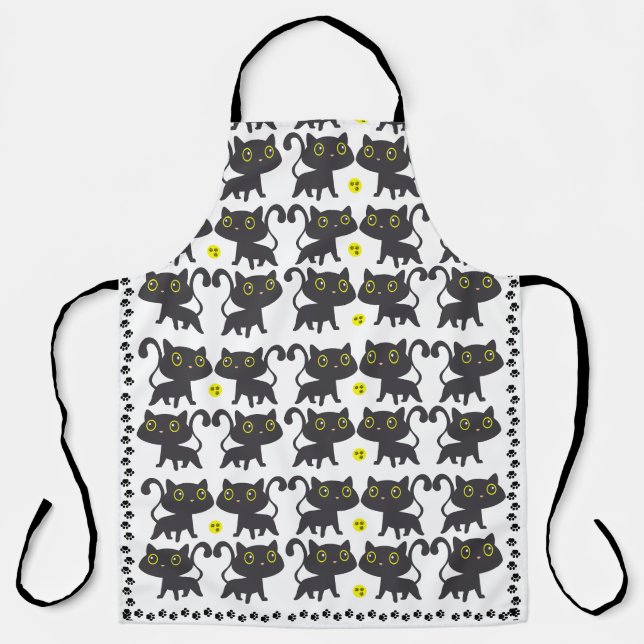 Delantal Encantador diseño de gato negro (Anverso)
