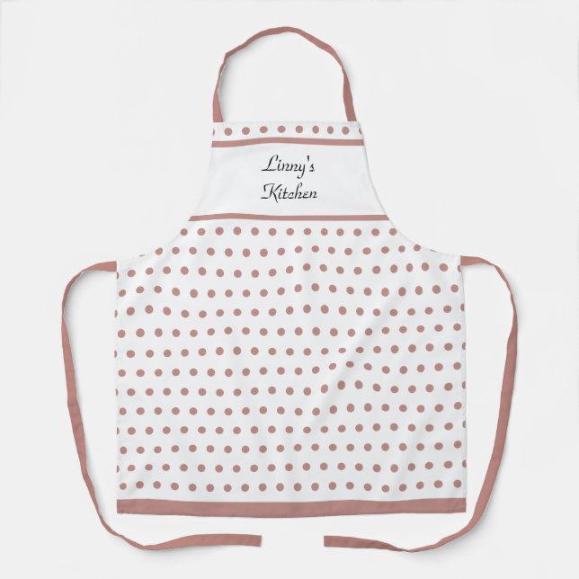 Delantal Encantador Rosa Polka Dot Dusty y Apron Blanco (Anverso)