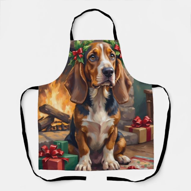 Delantal Endearing Basset Hound Dog with Christmas Wreath (Anverso)