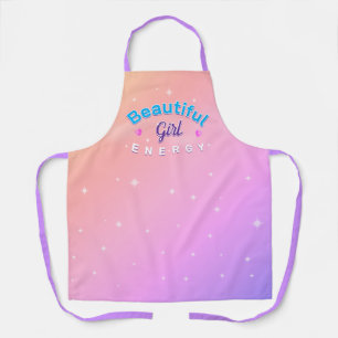 Delantal Energía de niña hermosa Texto azul curvo ROSA