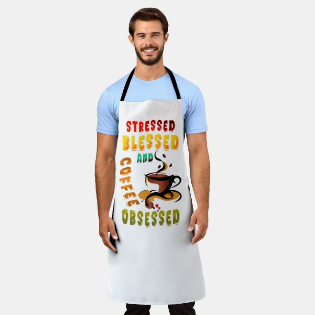 Delantal Enfatizado Bendito Y Café Obsesionado (Gastado)