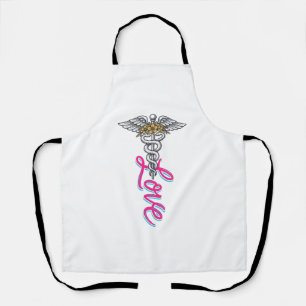 Delantal Enfermera Amor Caduceo Floral Médico Diseño Vertic