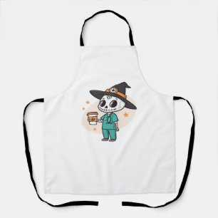Delantal Enfermera de Halloween con café con brujas Gorra C