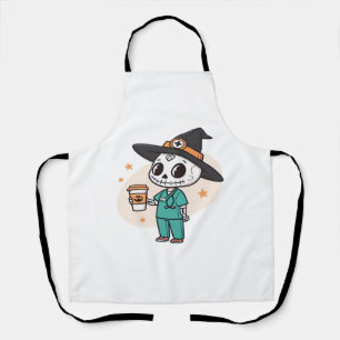Delantal Enfermera de Halloween con café que lleva sombrero