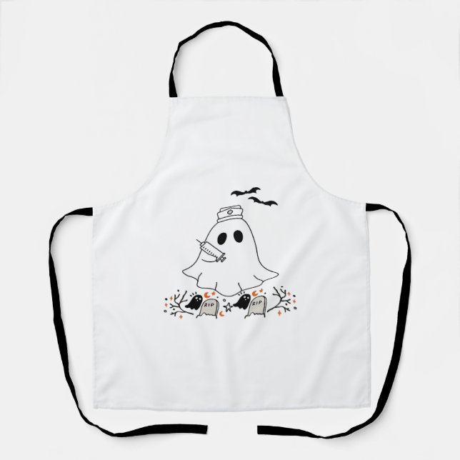 Delantal Enfermera Fantasma Cute Halloween Diseño Camiseta  (Anverso)