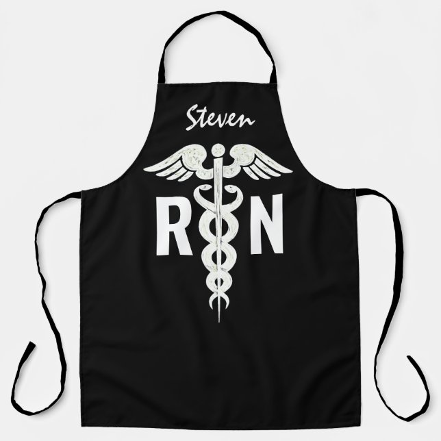 Delantal Enfermera Masculina RN Personalizada En Blanco Y N (Anverso)
