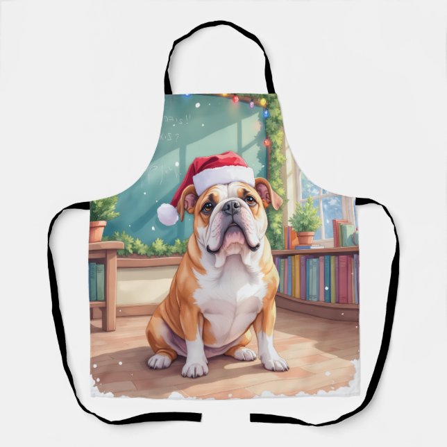 Delantal English Bulldog Teacher Classroom Santa Hat (Anverso)