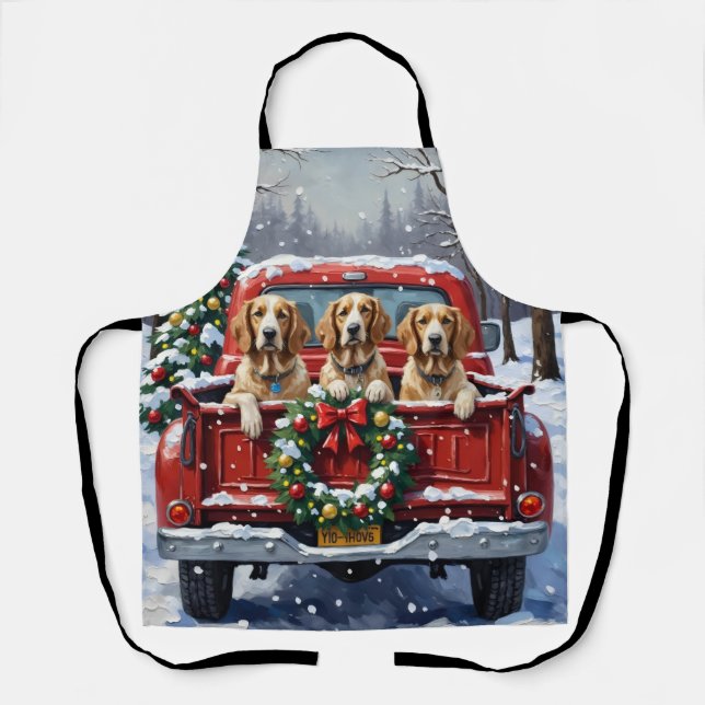 Delantal English Setter Christmas Red Truck Holiday (Anverso)