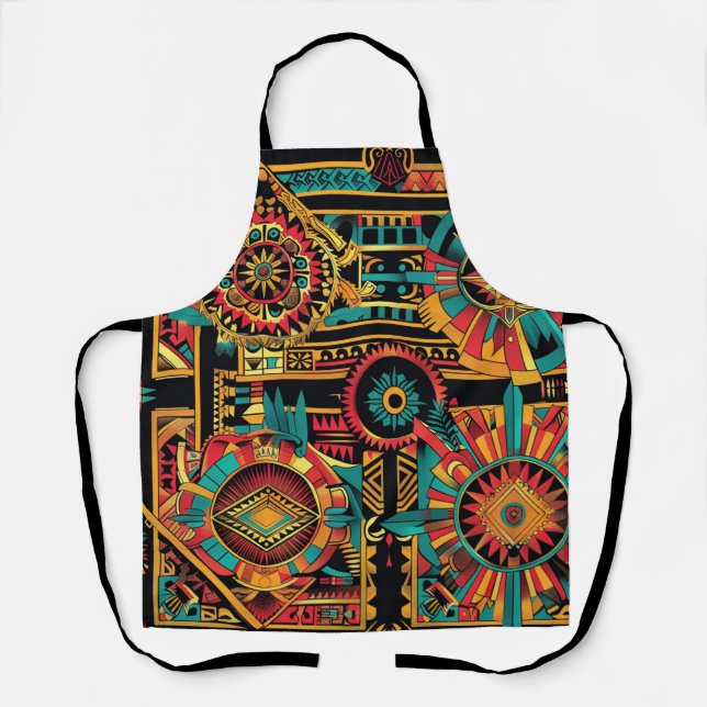 Delantal Enigmático Cian "Sueño Azteca" Cocina Apron (Anverso)