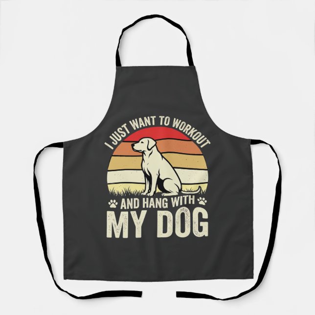Delantal Entrenar con mi perro puesta de sol retro (Anverso)