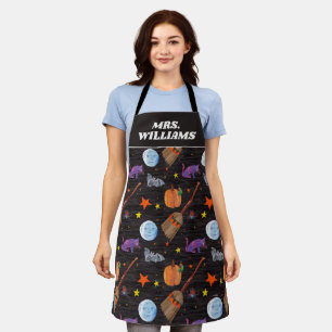 Delantal Eric Carle   Patrón de Halloween negro de oruga