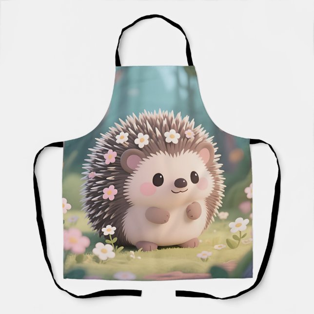 Delantal Erizo Adorable con Flores Bosque Kawaii (Anverso)