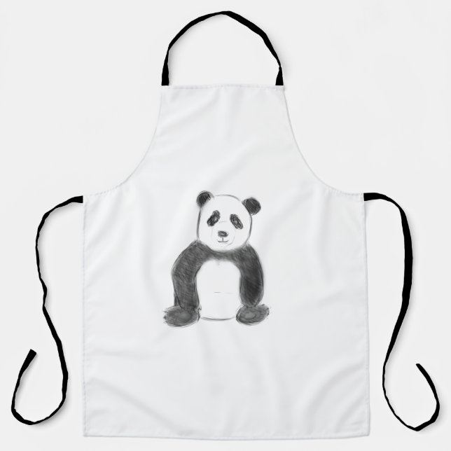 Delantal Esbozo de panda blanco y negro (Anverso)