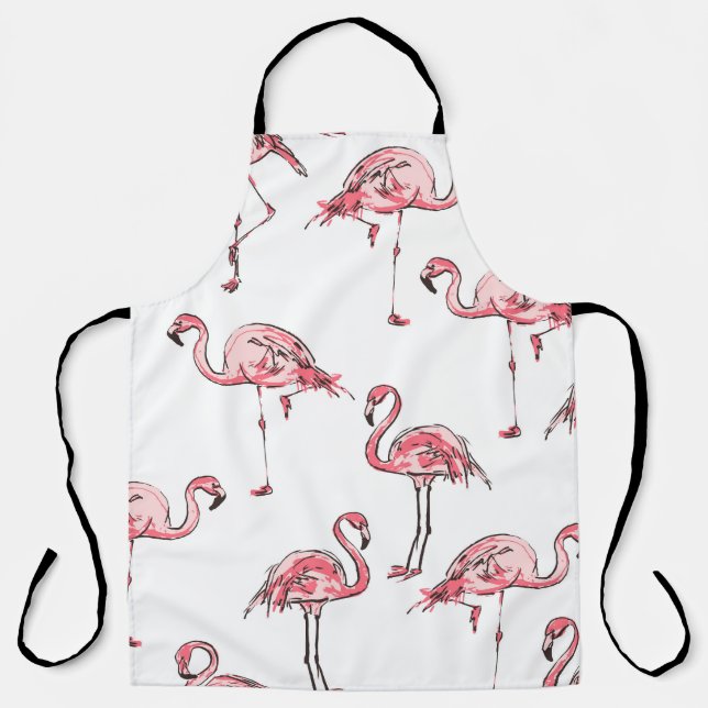 Delantal Esbozo Flamingo: Patrón Vintage tropical. (Anverso)