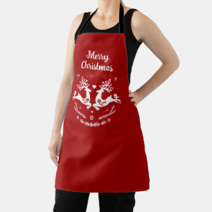 Delantal Escándalo festivo lindo Navidad blanco rojo venado