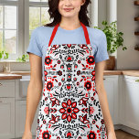 Delantal Escandinavia floral Cute Negro Y Rojo Bandanna<br><div class="desc">Escándalo floral blanco negro y rojo Bandanna Apron</div>