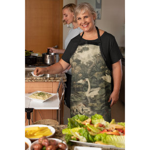 Delantal Escena botánica de un cisne blanco en un río fores