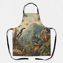 Delantal Escena botánica vintage de los tucanes y las flore