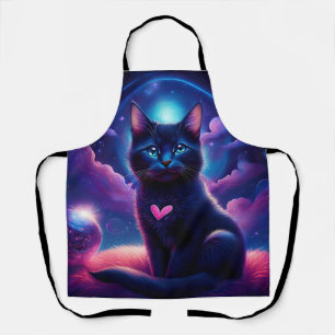 Delantal Escena de fantasía gatito negro hermosos ojos azul