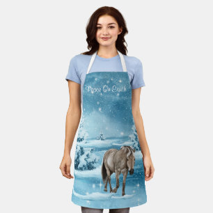 Delantal Escena De Invierno Con Nieve De Caballo Y Árboles