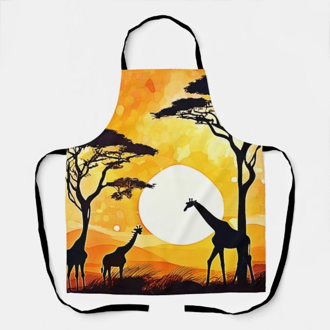 Delantal Escena de jirafa al atardecer de la sabana african (Anverso)