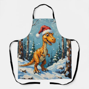 Delantal Escena de Navidad con dinosaurio vintage con sombr