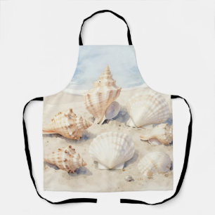 Delantal Escena de playa con conchas al aguarela