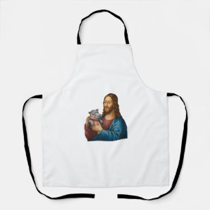 Delantal Escena divertida y lúdica Jesús con Moo Deng Hippo