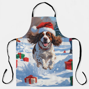 Delantal Escena festiva de Navidad con Brittany Spaniel en 