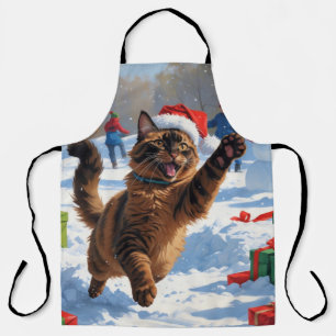 Delantal Escena festiva de Navidad con gato abisinio en la 
