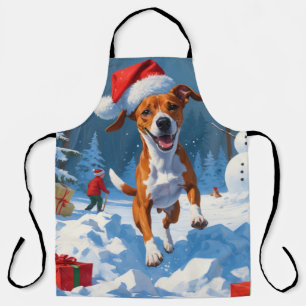 Delantal Escena Navideña Festiva de Nieve con Basenji