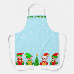 Delantal Escuadrón de elfos de Navidad modernos sobre azul 