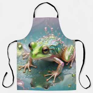 Delantal "Esencia Esmeralda: Rana verde en arte fractal"