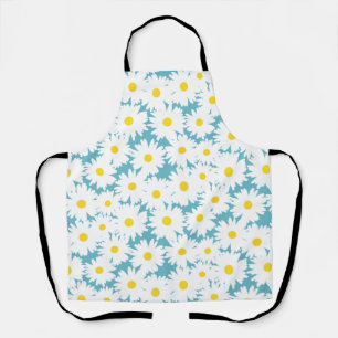Delantal Espacio negativo Daisies amarillo blanco sobre azu
