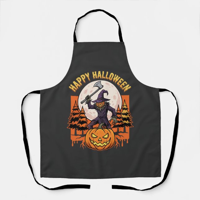 Delantal Espantapájaros Feliz Halloween Jack O Linterna Vec (Anverso)