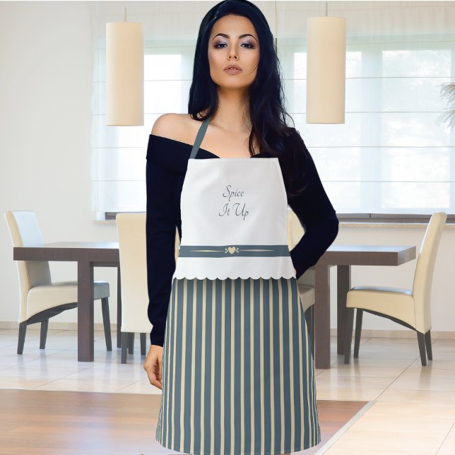 Delantal Especie de vida Cocina a rayas azul y beige (Spice Of Life Blue and Beige Striped Kitchen Apron)