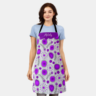 Delantal Espectacular morado de corazones blancos flores no