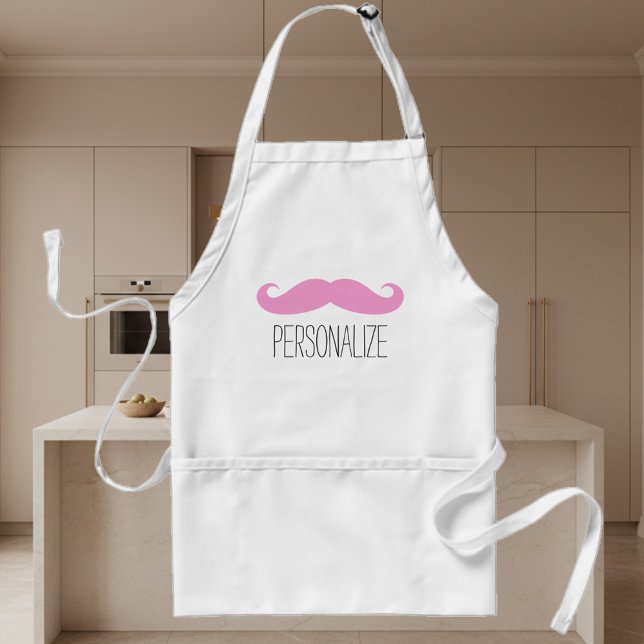 Delantal Espectro divertido de bigote rosa para hombres muj (pink mustache apron)