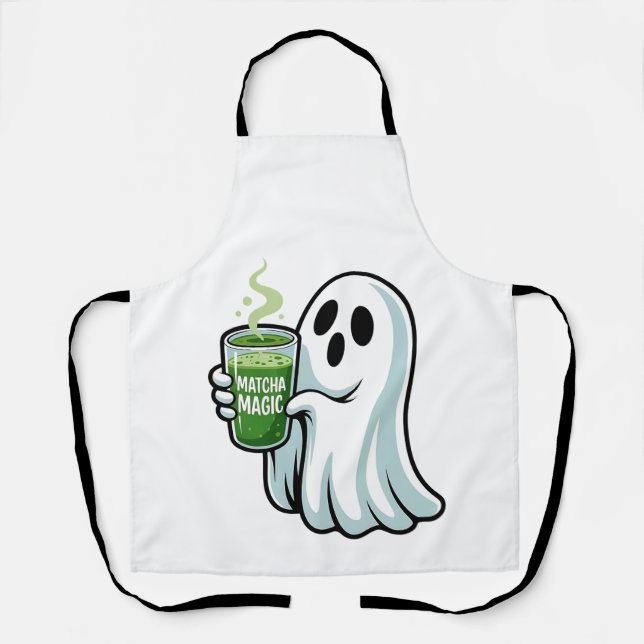 Delantal Espeluznante Fantasma Bebiendo Matcha (Anverso)